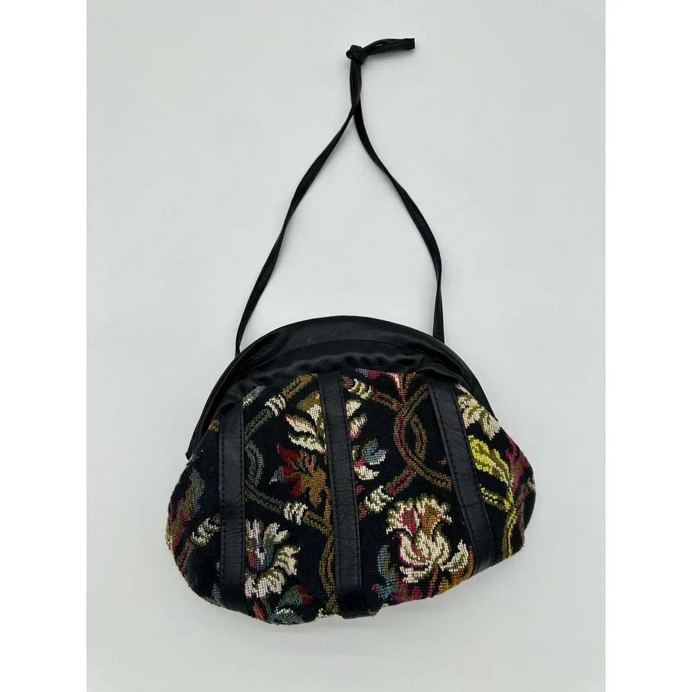 Swafford Originals Crossbody‎ Bag Womens Vintage Floral Needlepoint Black